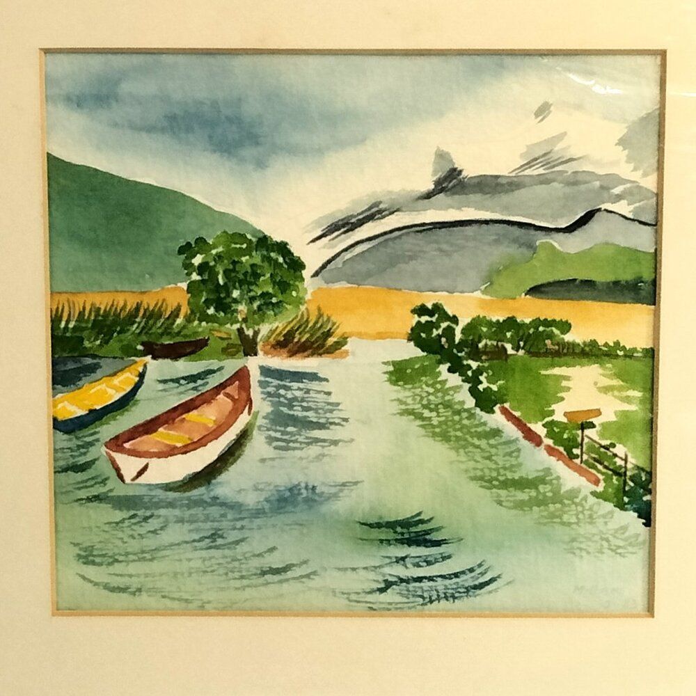 Watercolor Primitive Artwork Unframed 13 x 13 inches